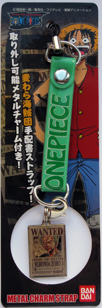 main photo of One Pece WANTED Poster Metal Charm Strap: Roronoa Zoro 