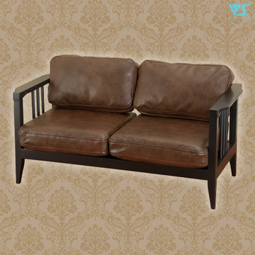 main photo of Wood Frame Sofa (Smooth Synthetic Leather / Dark Brown)